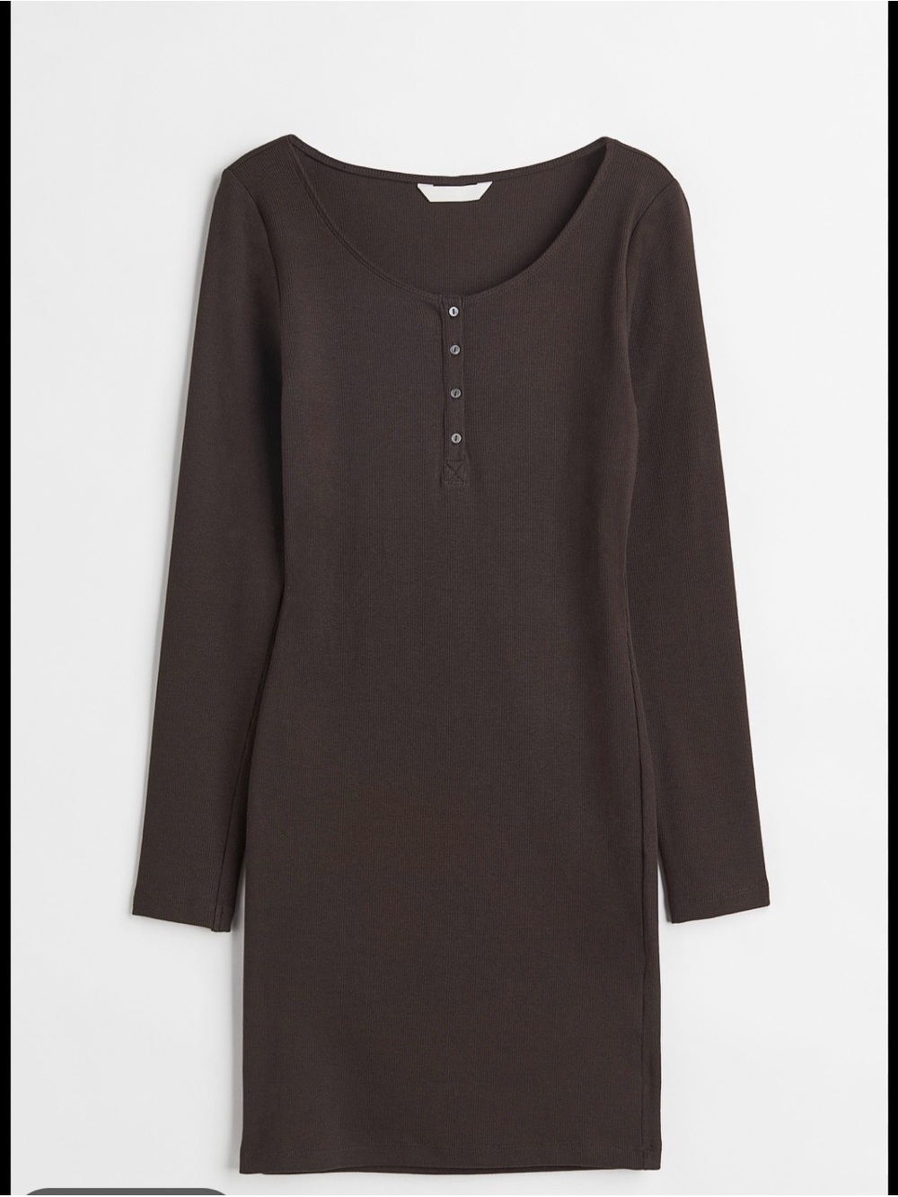 H&M Long Sleeve Mini Dress in Dark Brown